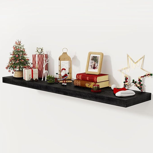 Black Floating Shelves 55 Inch Long, 12 Inch Deep Floating Shelves for Wall, 55 x 9 Large Floating Shelf for Fireplace Mantel, 2" Thicked Wall Shelves for Living Room, Bedroom Storage, 1 Pack
