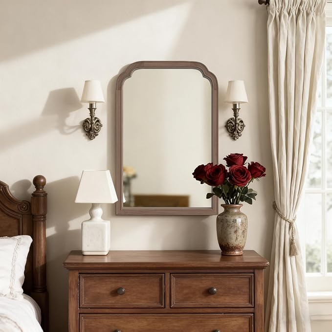 HOMECOOKIN Wood Bathroom Mirrors for Wall Mounted, 20" x 30" Rustic Wood Frame Wall Mirrors Decorative for Living Room or Bedroom Vanity Mirror (WN) B