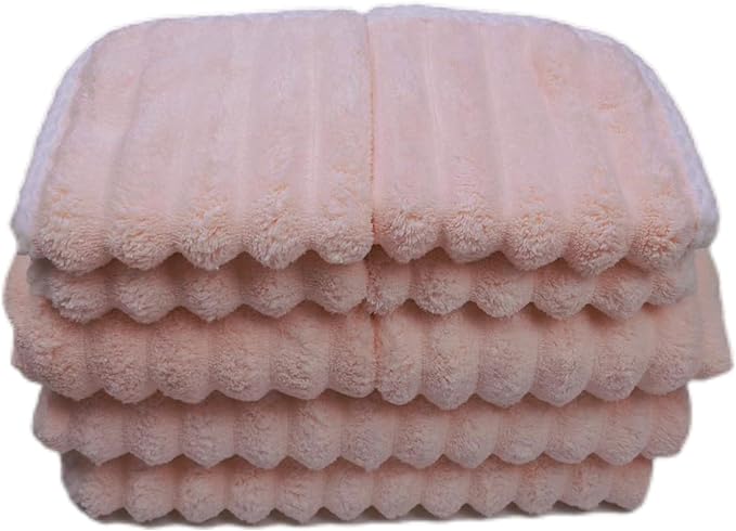 Soft Bath Towels Set, Microfiber Ribbed Oversized Bath Towels Extra Large for Bathroom, Home, Hotel, Spa, Beach, Pool, Gym (8-Piece Towel Set, Pink)