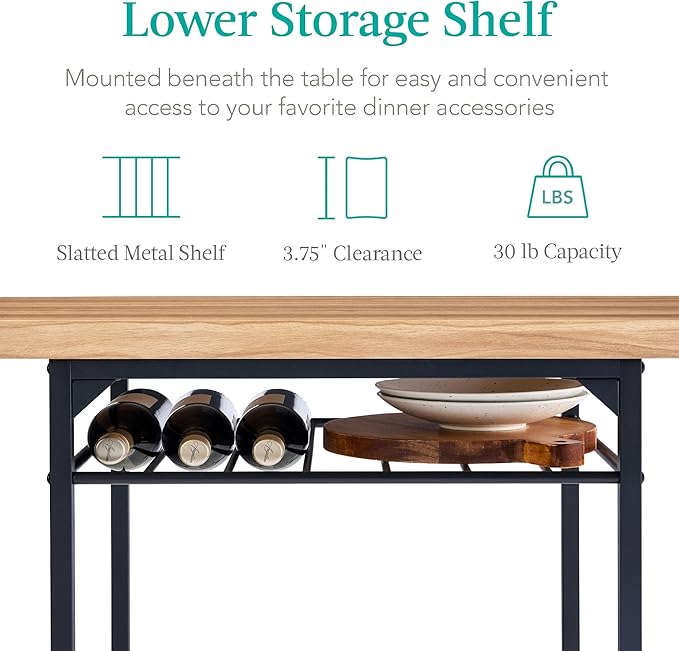 Best Choice Products 3-Piece Modern Dining Set, Space Saving Dinette for Kitchen, Dining Room, Small Space w/Steel Frame, Built-in Storage Rack - Oak/Black