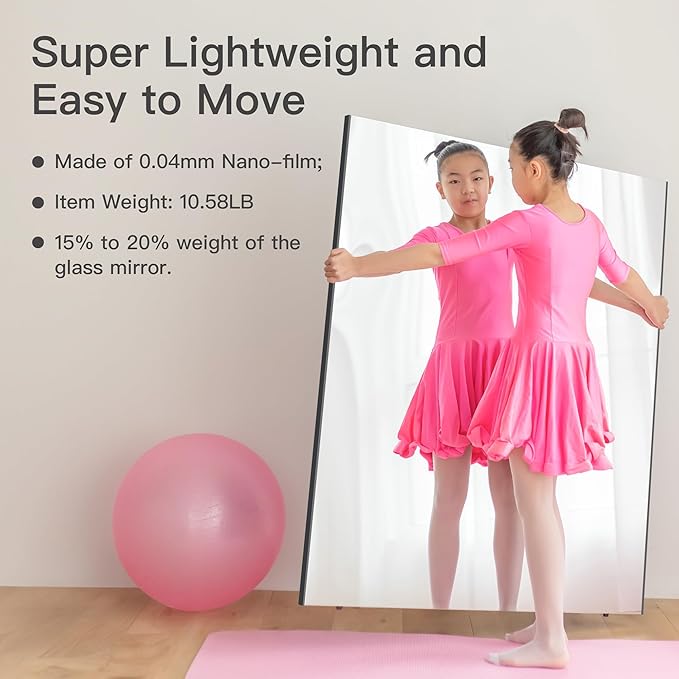 Brisafe 71"x40" Full Length Mirror, Oversize Shatterproof Standing, 0.04mm Nano-Film Ultra Light for Gym Home Living Room Bedroom, Black