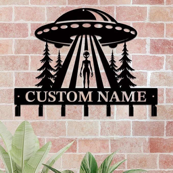 Personalized Custom Alien ET Metal Wall Keys Hooks,Clothes Hooks Alien ET Art coat racks,door holder,Black Alien ET decorations for home,Entrance doors,Hallway, Bedroom,Keys,Hats (Style I)