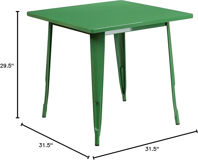 EMMA + OLIVER Commercial Grade 31.5" Square Green Metal Indoor-Outdoor Table