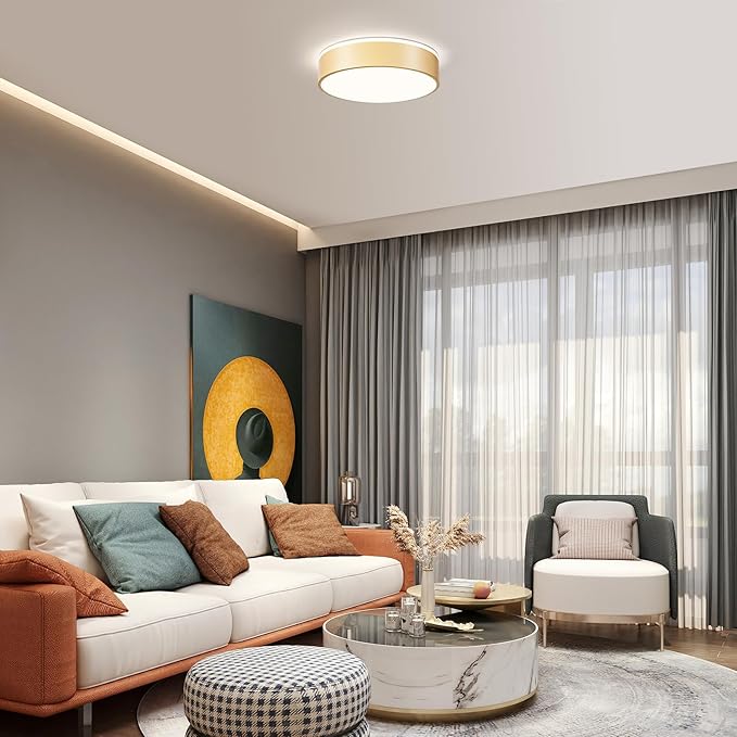 Vikaey Gold LED Ceiling Light Modern Flush Mount Light Fixture Not Dimmable Round Metal Ceiling Lamp with Acrylic Lampshade for Living Room Entryway Bedroom Kitchen 15.74 Inch