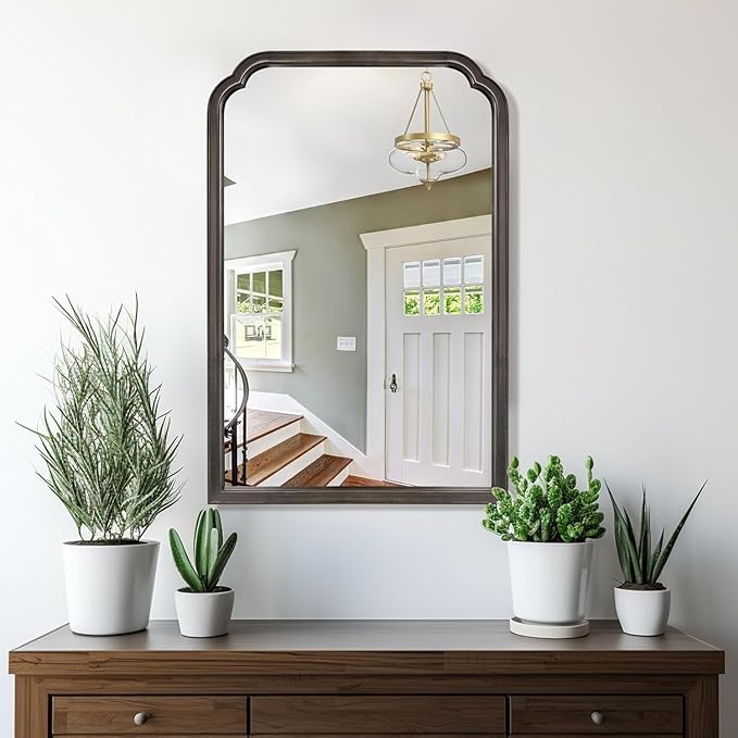 WallBeyond Wood Bathroom Mirrors for Wall Mounted, 20" x 30" Rustic Wood Frame Wall Mirrors Decorative for Living Room or Bedroom Vanity Mirror (Black)