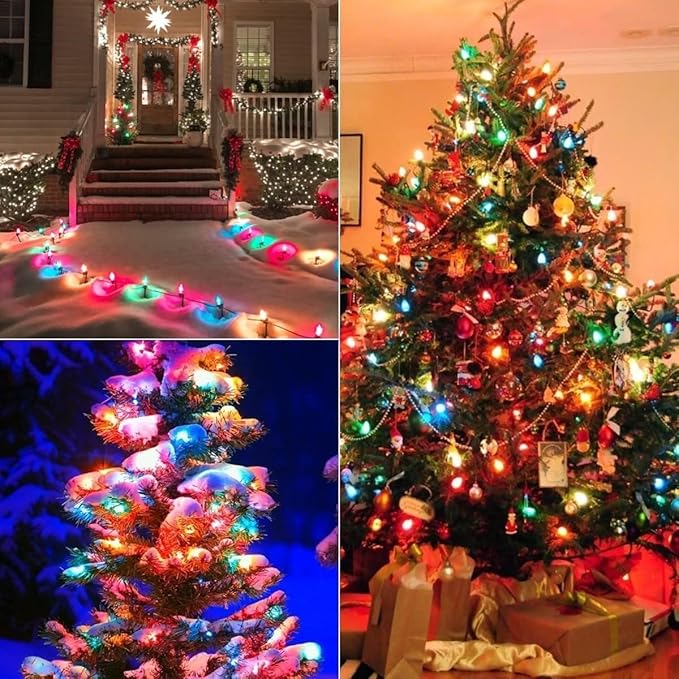 Couah C7 Christmas LED String Lights, 25Ft C7 Vintage Clear Multicolor Lights with 27 Colorful LED Bulbs (2 Spare) for Indoor Home Outdoor Backyard Wedding Party Christmas Decorations