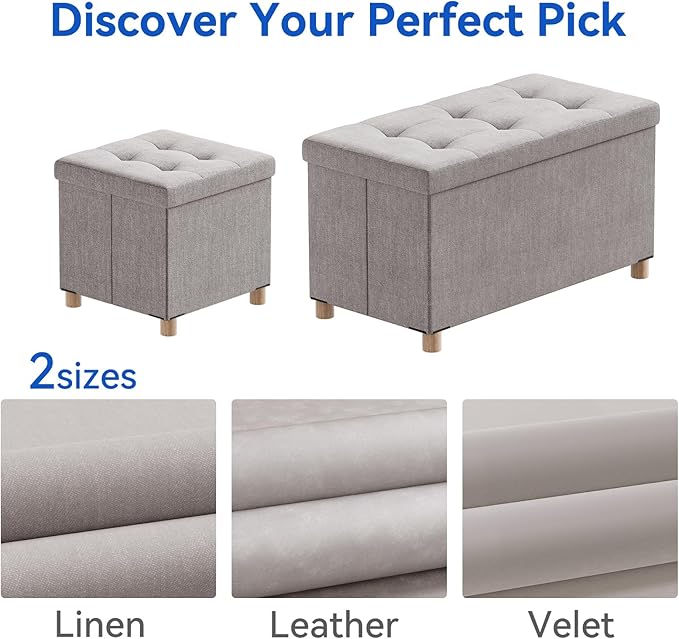 BRIAN & DANY 30 Inches Folding Storage Ottoman Bench, Ottoman with Storage Bench for Bedroom, Living Room, Entryway, Foot Rest with Legs, Light Gray