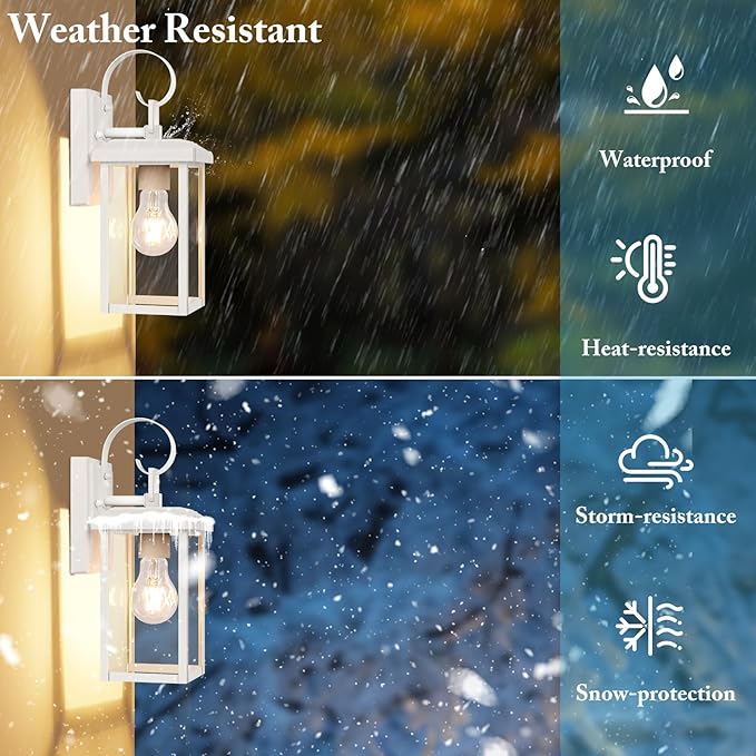 BesLowe 2-Pack Outdoor Wall Light Fixtures, Exterior Lighting Fixtures Wall Mount, Waterproof Porch Lights Outdoor Wall Sconces Lanterns, Modern Outside Lights for House Front Door Garage, White