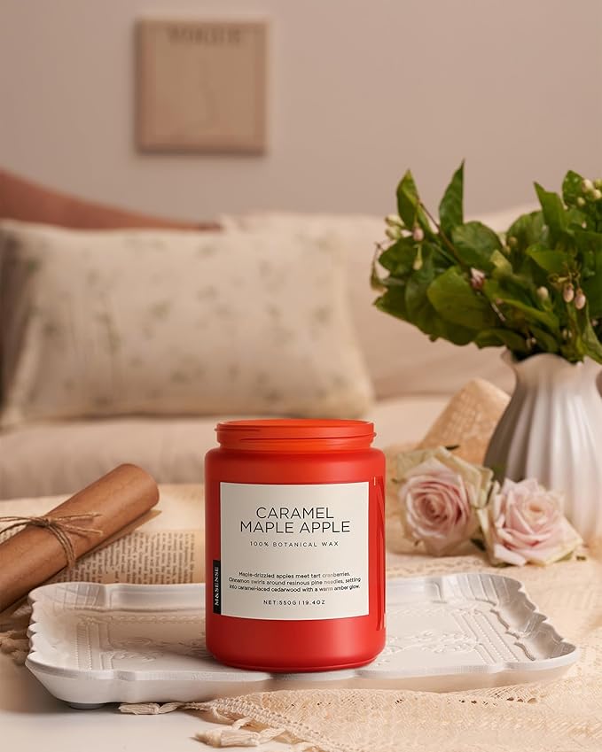 M&SENSE Caramel Apple Pie Candles for Home Scented, Natural Soy Wax 19.4oz Long Lasting 110 Hours Clean Non Toxic Large 2 Wick Candle Gifts for Thanksgiving Housewarming