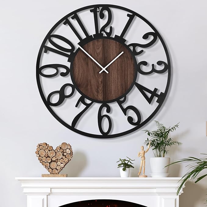 Large Wall Clock for Living Room Decor, 32 Inch Non Ticking Silent, Battery Operated Modern Vintage Oversized Wall Clock for Bedroom Kitchen