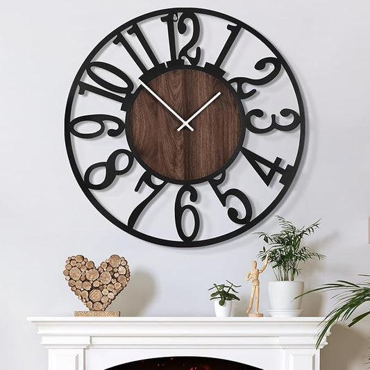 Large Wall Clock for Living Room Decor, 32 Inch Non Ticking Silent, Battery Operated Modern Vintage Oversized Wall Clock for Bedroom Kitchen