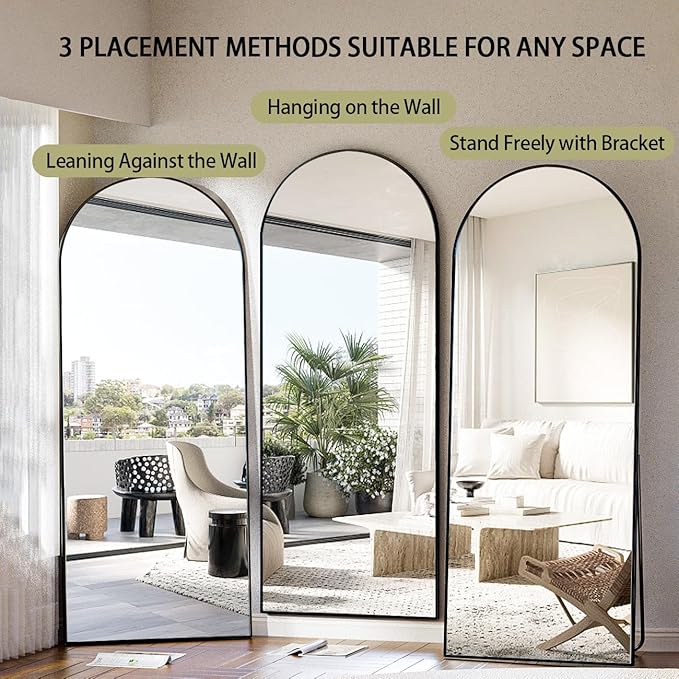 BEAUTYPEAK 71"x26" Arch Full Length Mirror, Full Body Floor Mirror with Stand Hanging or Leaning, Aluminum Alloy Frame Wall Mirrors for Bedroom, Dressing Room, Black