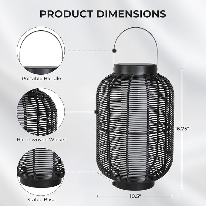 Solar Yard 1-Piece Outdoor Floor Lamp, Solar Water-Resistant Boho Lantern Lights for Outside Hanging Table Lanterns Decoration for Garden, Patio, Porch, Trees, Pathway, Cylinder Black