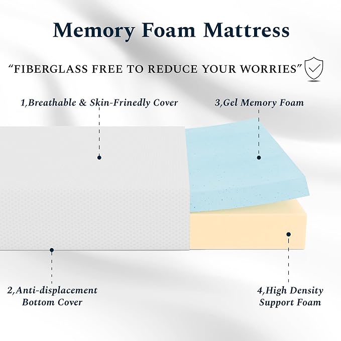 Queen Mattress, 6 Inch Memory Foam Mattress in a Box, Fiberglass Free Queen Size Mattresses for Pressure & Pain Relief, Soft and Comfortable