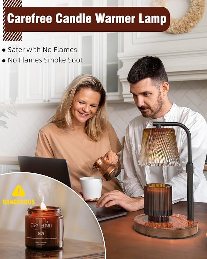 Candle Warmer Lamp with Timer Dimmable - Adjustable Electric Wax Melt Warmer Scented Large Jar Candles Lights, House Warming Birthday Gifts for Women, Glass Vintage New Home Living Room Decor, Brown