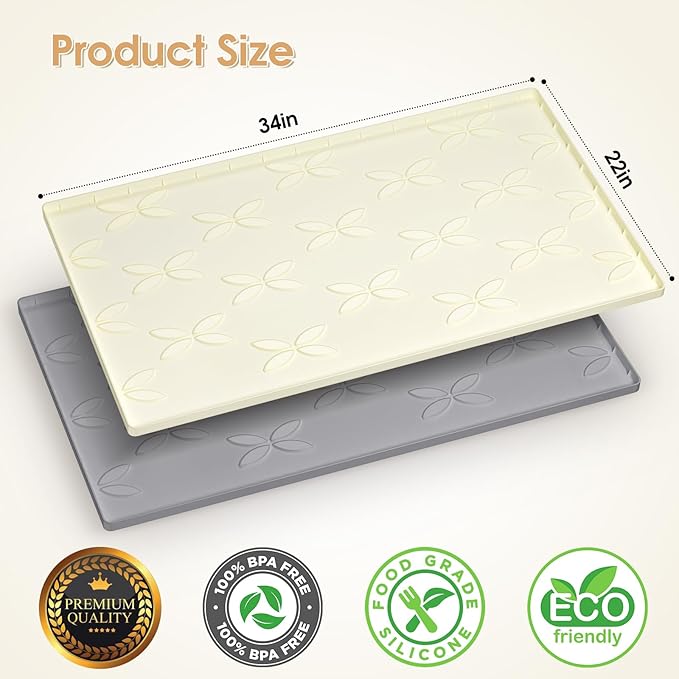 Cat Litter Mat, Large 34" x 22" Litter Box Mat, Waterproof Silicone Litter Mat for Litter Box, Non-Slip, Easy to Clean (Beige)