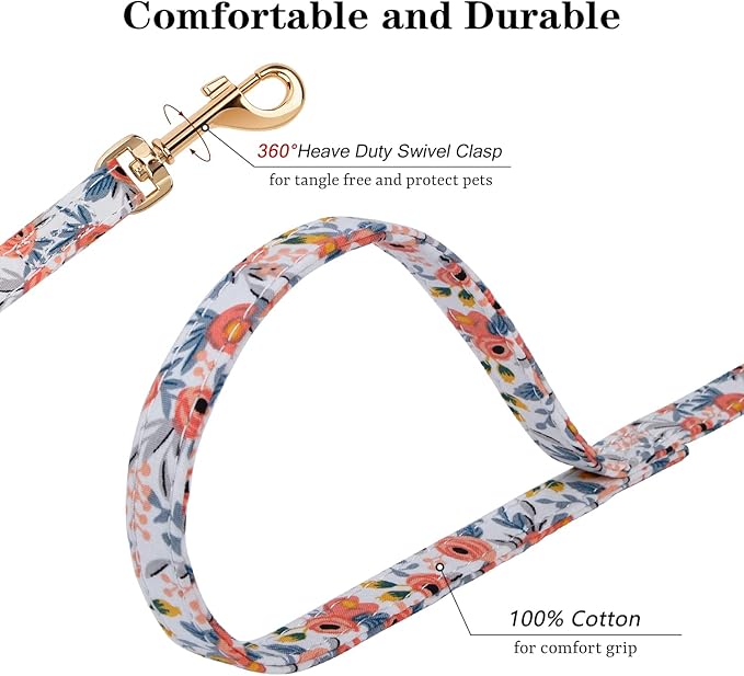 CHEDE No Pull Floral Pattern Dog Harness- Lightweight, Soft, Adjustable Small Harness and Leash Set, Suitable for Puppy Small and Medium-Sized Dog (S, Orange Rose)