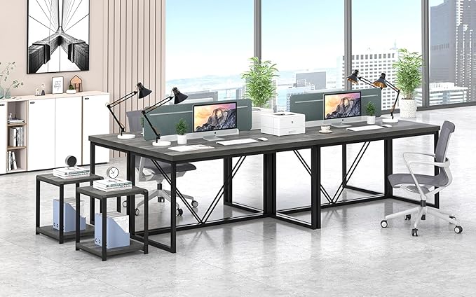 EXCEFUR Modern Home Office Desk, Wood and Metal Computer Desk, Industrial Writing Study Gaming Table for Living Room Bedroom, Rustic Grey, 53 inch
