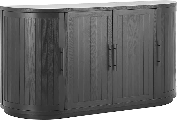 Christopher Knight Home Tian Modern Wooden Kitchen Sideboard Cabinet with Metal Handles, Living Room Storage Cabinet with Shelves, Spacious Dining Room Cupboard with 4 Doors, Curved Form, Black