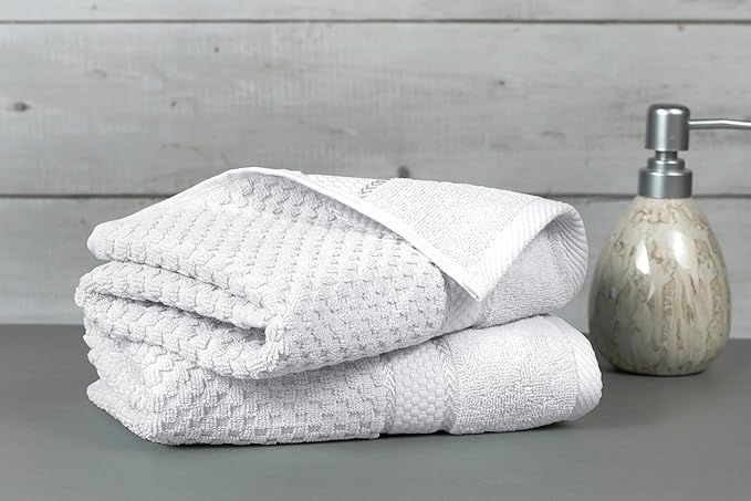 Ample Decor 100% Cotton Christmas White Hand Towel for Bathroom Set of 2- Super Soft, Quick-Dry, Highly Absorbent, Popcorn Textured - Mulaayam Collection - 18 X 28 Inch