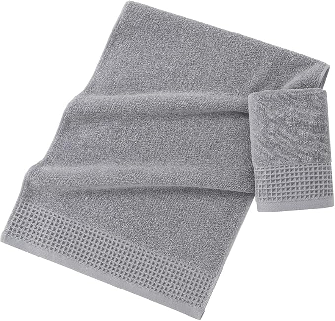 sense gnosis Grey Waffle & Terry Hand Towels for Bathroom Quick Drying Lint Free Thin, Classic Style Soft & Absorbent Bathroom Decorative Hand Towels 13X29 inch