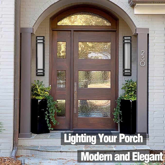 Sytmhoe 2Packs 6000K Outdoor Wall Lights, 23.6in LED 10%-100% Dimmable Modern Porch & Patio Wall Light Fixture, Black Exterior Sconce Wall Mounted Lights for Garage Living Room Courtyard House(6000K)