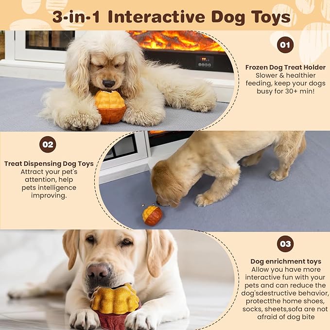 Interactive Dogs Frozen Treat Toy for Aggressive Chewer,Fillable Freezable Treat Dispenser for Mental Stimulation, 3-in 1 Dog Chew Toys Keeps Dogs Busy and Reduces Anxiety, Easy to Clean