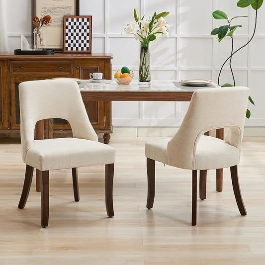 UVV Wooden Dining Chairs Set of 2, Mid Century Modern Fabric Upholstered Dining Room Chair Kitchen Chairs, Farmhouse Dinner Chair with Solid Wood Legs for Kitchen Dining Room, Beige