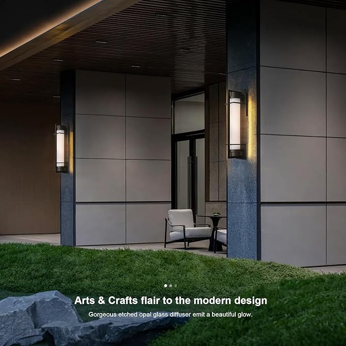 ALVIME Modern Outdoor Wall Sconce, 20 inch Matte Black Large Exterior Lighting Fixtures, Waterproof Outdoor Wall Light, Outside Sconce Lights for House, Entryway, Garage, E26 Base&Etched Opal Glass