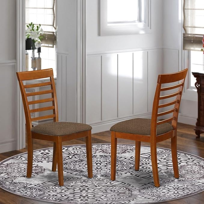 East West Furniture MLC-SBR-C Milan Dining Chairs - Linen Fabric Upholstered Wood Chairs, Set of 2, Saddle Brown