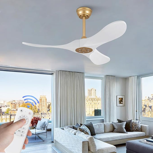42 Inch Solid Wood Ceiling Fan with Remote,White and Gold, no Light, 6 Speeds, Reversible DC Motor, Modern Ceiling Fans Without Lights for Outdoor Indoor Bedroom Farmhouse,Patios