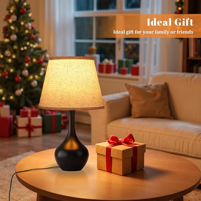 Seealle Touch Table Lamps for Nightstand Set of 2, 3-Way Dimmable Small Bedroom Lamps for Night Stands, Black Bedside Lamps for Living Room, Kids Room, End Table(LED Bulbs Included)