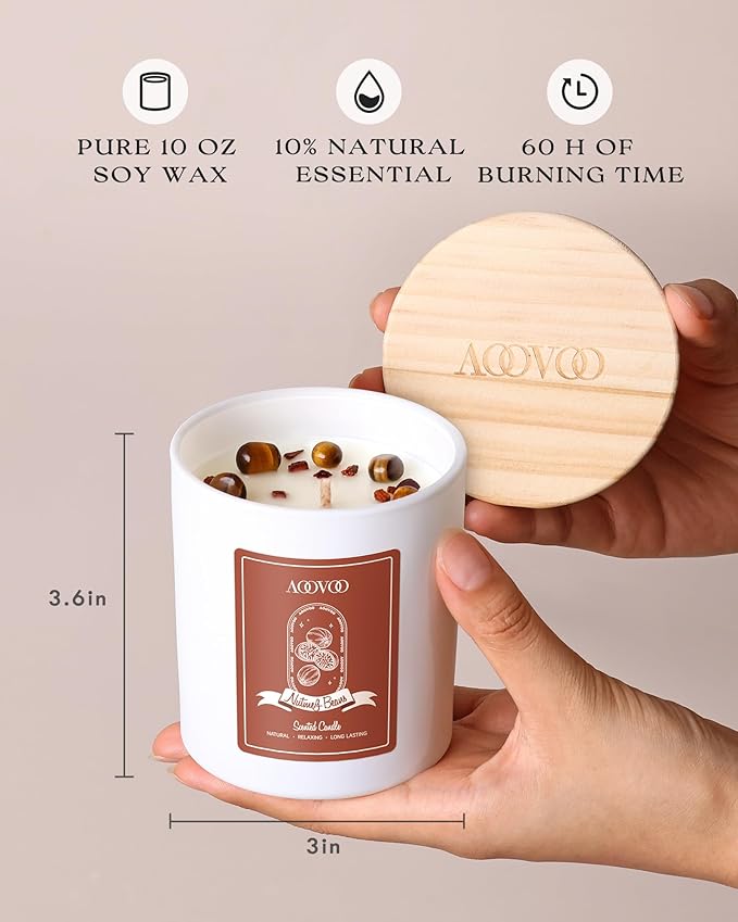 AOOVOO Nutmeg Beans Scented Candles for Women - Aromatherapy Candle with Crystals Inside, 10oz Soy Candles for Home Scented, Birthday Gifts Christmas Candle for Women Mom