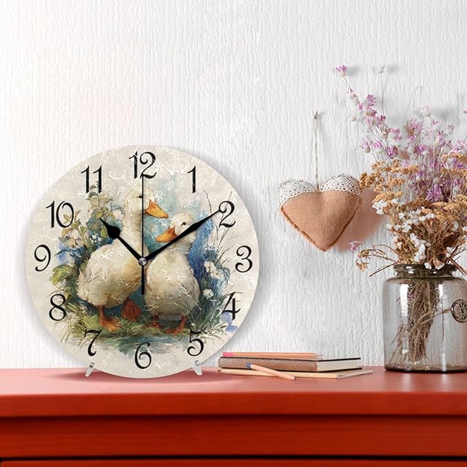 Wall Clock Watercolor Duck Silent Non-Ticking Decorative Round Wall Clocks Battery Operated for Office Home Living Room Kitchen Bedroom 10 Inch