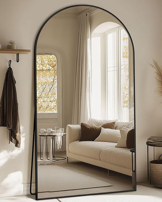 Full Length Mirror, 77"x38" Oversized Floor Mirror with Stand, Hanging or Leaning Full Body Mirrors Mirror for Bedroom, Living Room, Cloakroom, Arch, Black