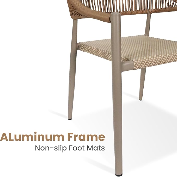 French Bistro Chair Set of 4, Outdoor Hand-Woven Wicker Patio Dining Chair with Aluminum Frame, Stackable Outdoor Chair for Garden Yard Poolside