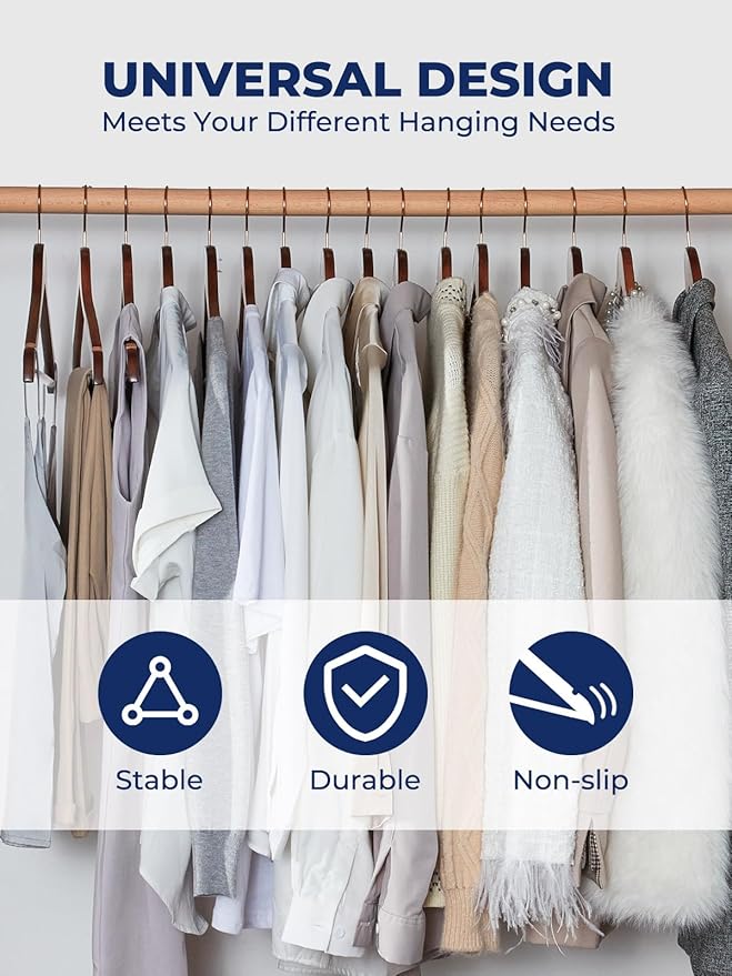 Smartor Wooden Hangers 10 Pack, Solid Wood Coat Hanger for Closet, Heavy Duty Wood Hangers for Suits, Shirts, Dresses, with 360° Rose Gold Hook, Non Slip Pant Bar, Walnut