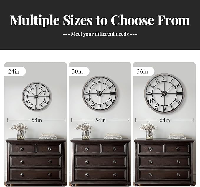 Cuspin Extra Large Wall Clock 36 Inch, Big Wood Metal Decorative Clocks for Living Room, Non-Ticking Silent Battery Operated Farmhouse Wall Clock Roman Numerals for Kitchen, Study, Office