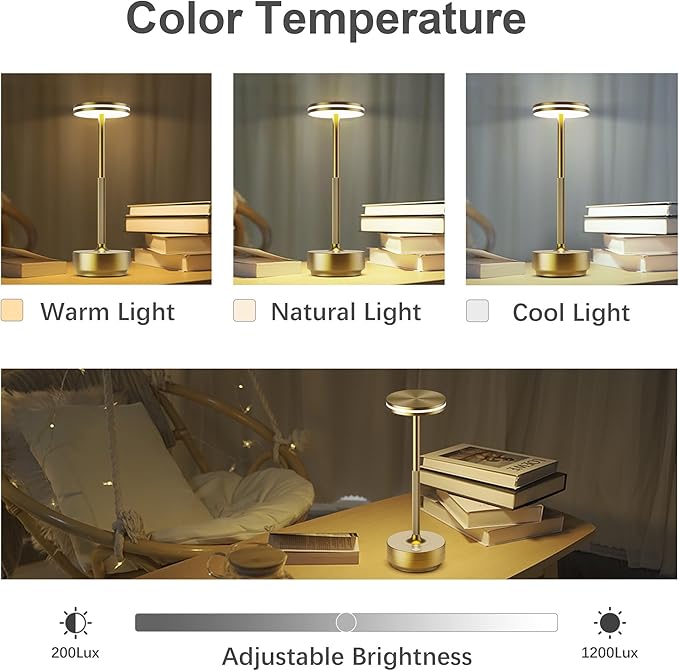 Hapfish Rechargeable Cordless Table Lamps, 5000mAh Battery Operated Lamp, 3 Color Modes, Dimmable, LED Table Lamps for Living Room,Outdoor, Dinner,Patio,Restaurant – Bronze