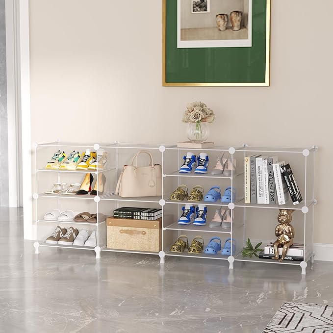 AWTATOS Closet Organizer 8 Cube Storage Shelves Clothes Organizers Closet Storage Stackable Cubby Shelving for Closet Bedroom Living Room Office, Transparent Twill