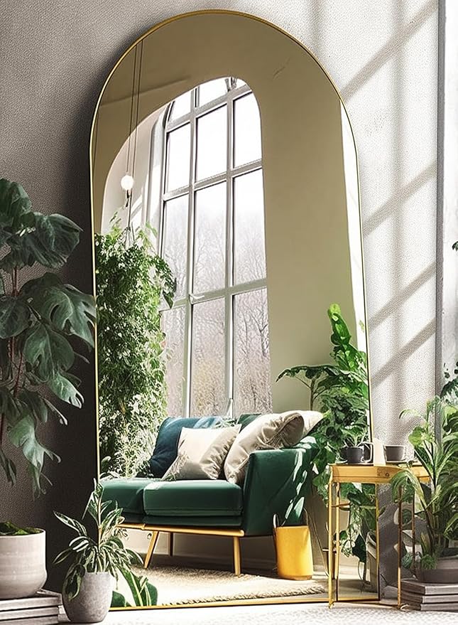 Full Length Mirror, Arched Floor Mirror, 38" x 77" Oversized Full Length Mirror, Freestanding, Full Body Mirror, Arch Mirror Full Length, Wall Mounted Mirror for Bedroom, Gold
