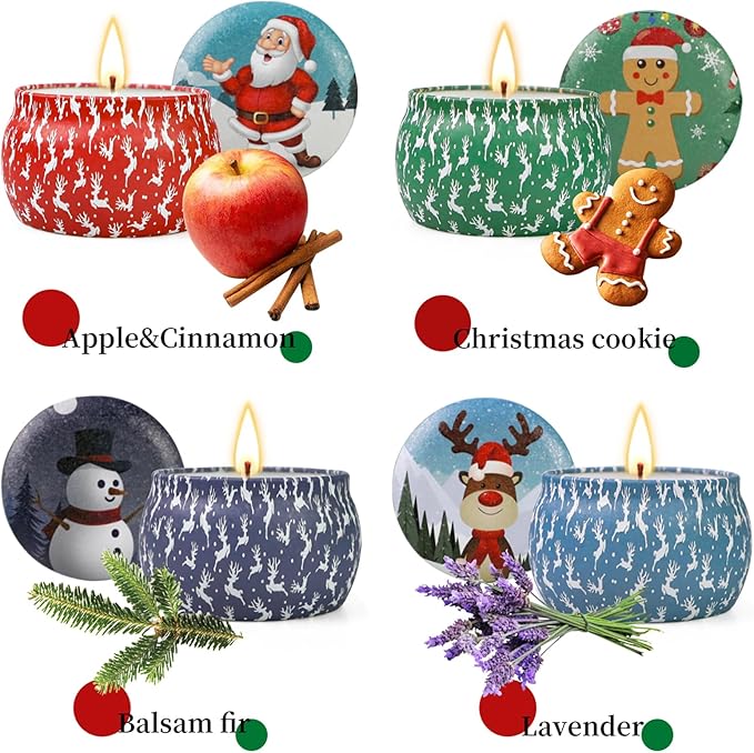 Christmas Candles Gifts for Women, 4 Pack Scented Candles Set,120 Hour Long Lasting Natural Soy Wax Aromatherapy Candle for Meditation, Yoga, Relaxation, SPA, Ideal Gifts for Women