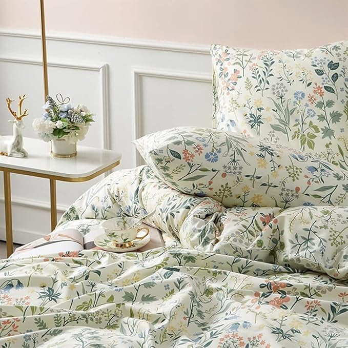 EAVD Botanical Floral Comforter Set Twin XL Soft Chic Cute Colorful Floral Leaves Print Bedding Set 1 Twin XL Comforter and 2 Pillowcases Vintage Garden Botanical Comforter Set for All-Season