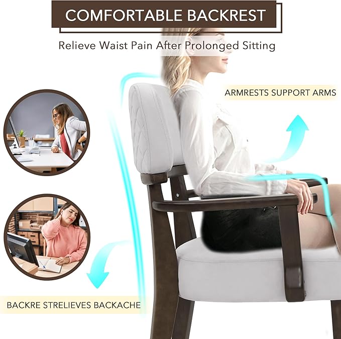 Modern Wood Dining Chairs with Arms, Velvet Upholstered Kitchen Chairs with Black Hardwood Legs & Open Curved Backrest, Accent Chairs 350 LBS Capacity, Grey