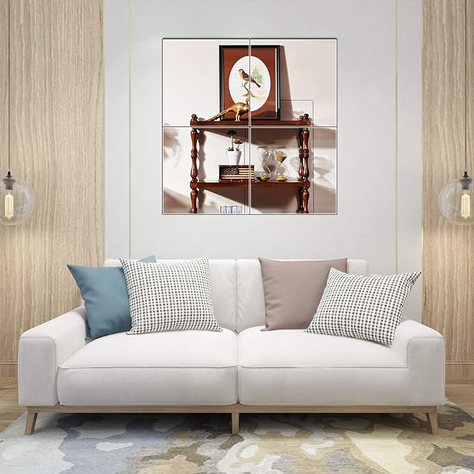 Ruomeng Full Length Wall Mirror Tiles, 12" x 12" x 4Pcs Frameless Wall Mounted Mirror Glass Wall Mirror for Home Gym, Door, Bedroom, Living Room