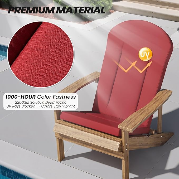 Crestlive Products 50x20 Inch Adirondack Chair Cushions Set of 2 Outdoor Rocking Chair Cushions Water Resistant High Back Patio Replacement Cushions, Chili