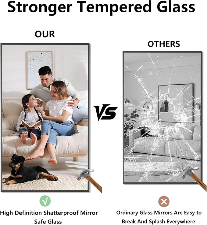 Bathroom Mirror 36x60 Matte Black Rectangle Bathroom Wall Mirror for Over Sink, Modern Large Vanity Mirror, HD Tempered Glass, Anti-Rust Aluminum Alloy Frame, for Living Room, Bedroom, Entryway