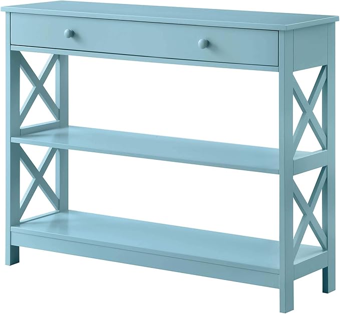Convenience Concepts Oxford 1-Drawer Console Table 39.5" - Farmhouse Sofa Display with Storage Shelf For Living, Family, & Dining Room, Modern Entryway Hall Table for Kitchen, Bedroom, Sea Foam Blue