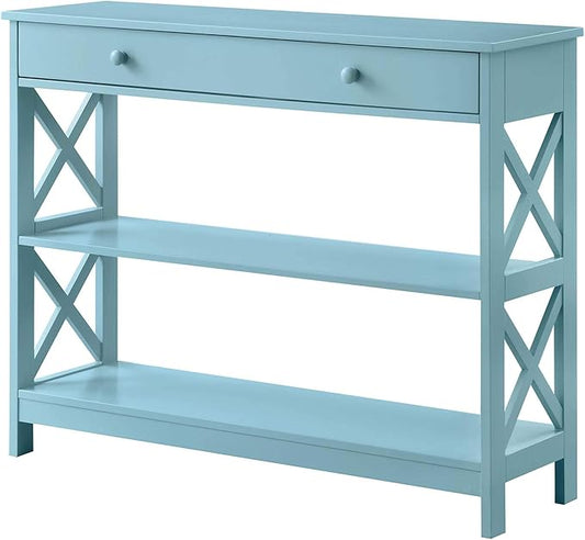 Convenience Concepts Oxford 1-Drawer Console Table 39.5" - Farmhouse Sofa Display with Storage Shelf For Living, Family, & Dining Room, Modern Entryway Hall Table for Kitchen, Bedroom, Sea Foam Blue