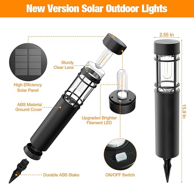 Solar Pathway Lights Outdoor, 8 Pack Upgraded Up to 12 Hrs Solar Outdoor Garden Lights Waterproof, Solar Landscape Lights for Outside Yard Patio Garden Walkway Driveway Decor